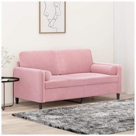 Divano A 2 Posti Con Cuscini Rosa 140 Cm In Velluto - Foto 8