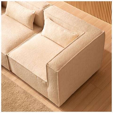 Modular Divano Componibile 3 Posti Beige In Spugna Con Pouf - Foto 2