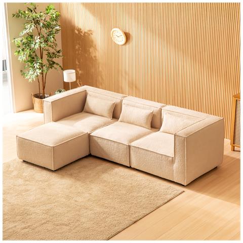 Modular Divano Componibile 3 Posti Beige In Spugna Con Pouf - Foto 5