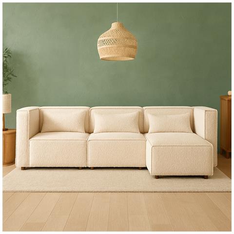 Modular Divano Componibile 3 Posti Beige In Spugna Con Pouf - Foto 1