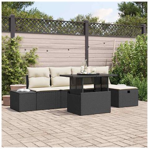 Set divani giardino 6 pezzi con cuscini Nero Polirattan - Foto 2