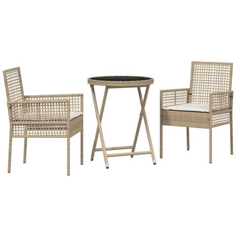 Set da giardino 3 pezzi con cuscini color beige in polyrattan - Foto 1
