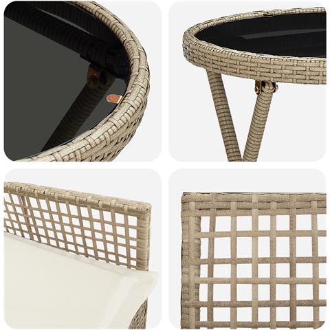 Set da giardino 3 pezzi con cuscini color beige in polyrattan - Foto 9