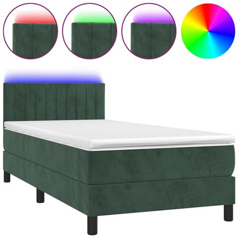 Letto a Molle con Materasso e LED Verde Scuro 90x200cm Velluto - Foto 1