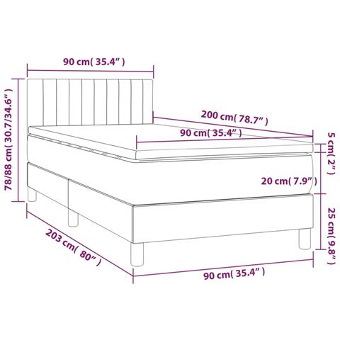 Letto a Molle con Materasso e LED Verde Scuro 90x200cm Velluto - Foto 8