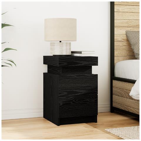 Comodino  con luci LED Nero Rovere 35x39x55 cm - Foto 2