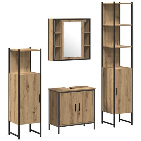 Set di Mobili da Bagno in 4 Pezzi in Quercia Artigianale - Foto 1