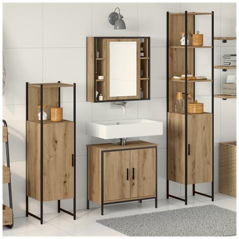 Set di Mobili da Bagno in 4 Pezzi in Quercia Artigianale - Foto 2