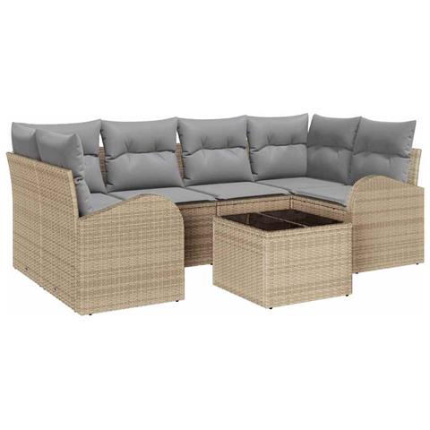 Set Divano da Giardino 7 pcs Beige e grigio 55 x 55 x 37 cm - Foto 1