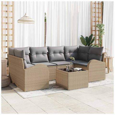 Set Divano da Giardino 7 pcs Beige e grigio 55 x 55 x 37 cm - Foto 2