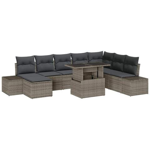 Set Divano da Giardino 9 pcs Grigio Poly Rattan - Foto 1