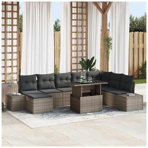 Set Divano da Giardino 9 pcs Grigio Poly Rattan - Foto 2