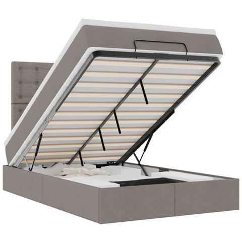 Struttura Letto Pouf con Materasso Tortora 120x190 cm Tessuto - Foto 1