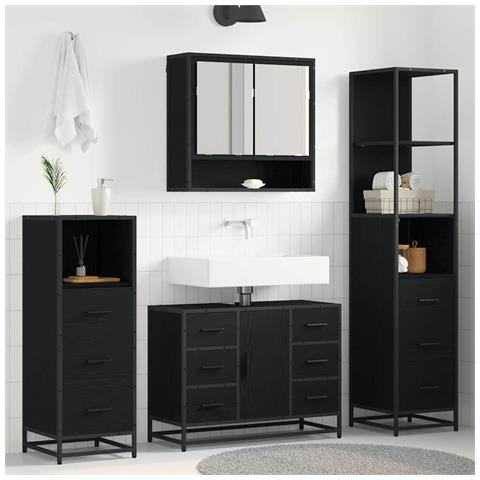 Set di mobili per il bagno 4 pcs Rovere Nero Legno multistrato - Foto 2