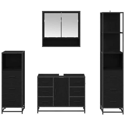 Set di mobili per il bagno 4 pcs Rovere Nero Legno multistrato - Foto 9