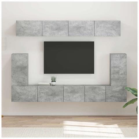 Set mobile TV 5 pcs Grigio cemento Legno multistrato - Foto 2