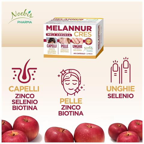MelannurCres 60 Capsule - Mela Annurca, Astaxantina, Zinco, Rame, Selenio e Biotina - Capelli, Pelle e Unghie (Confezione sestupla) - Foto 5