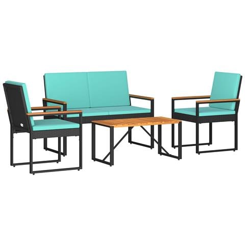 Set Mobili da Esterno 4 pcs Nero e Turchese polyrattan - Foto 1