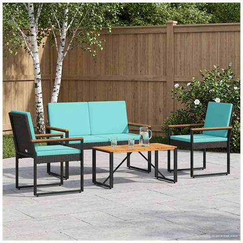 Set Mobili da Esterno 4 pcs Nero e Turchese polyrattan - Foto 2