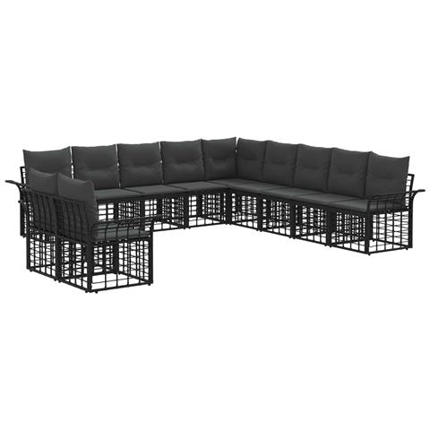 Set di divani da esterno 11 pcs Nero e Grigio scuro Poliestere - Foto 1