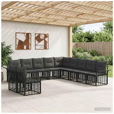 Set di divani da esterno 11 pcs Nero e Grigio scuro Poliestere - Foto 2