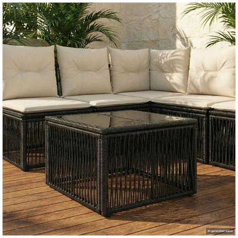 Tavolo da Giardino Nero 55 x 55 x 37 cm Rattan PE e Vetro - Foto 2