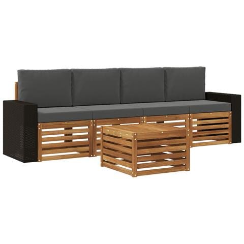 Set di divani da esterno con cuscino 5 pcs Naturale e Antracite - Foto 1