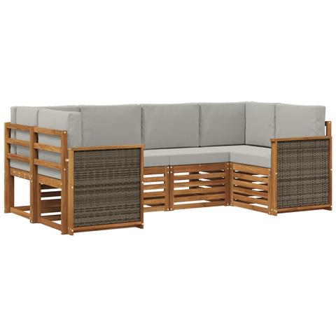 Set divano sezionale con cuscino 5 pcs Naturale e Grigio Chiaro - Foto 1