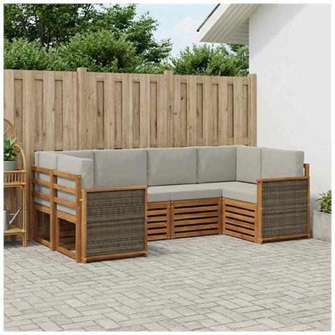 Set divano sezionale con cuscino 5 pcs Naturale e Grigio Chiaro - Foto 2