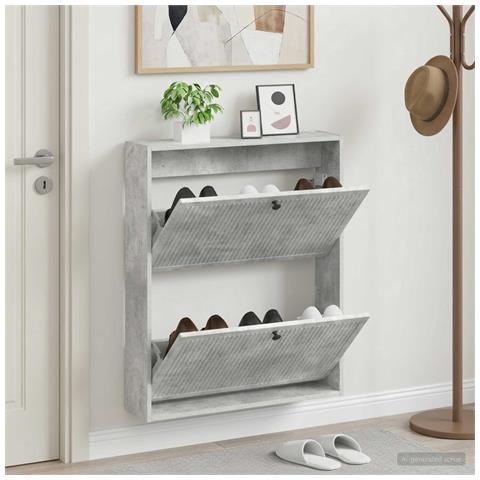 Mobiletto per Scarpe da Muro EDE 71 x 17 x 86 cm Grigio Cemento - Foto 2