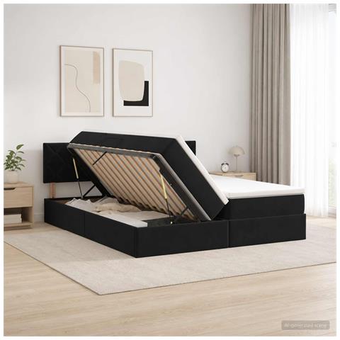 Letto con Contenitore con testiera 2 pz Nero - Foto 2