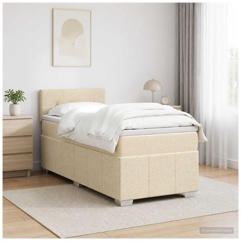 Letto box spring con materasso Crema 90 x 200 cm Tessuto - Foto 2
