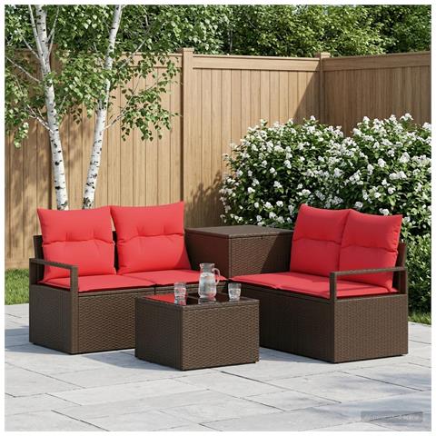 Set di divani 6 pz Marrone e Rosso Rattan sintetico e Acciaio - Foto 2