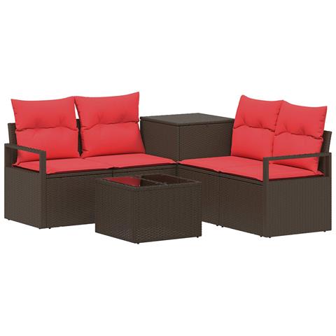 Set di divani 6 pz Marrone e Rosso Rattan sintetico e Acciaio - Foto 1