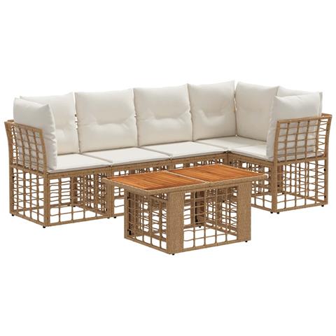 Set Divano da Giardino 6 pz Naturale e Bianco Crema polyrattan - Foto 1
