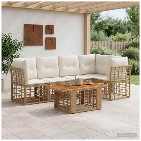 Set Divano da Giardino 6 pz Naturale e Bianco Crema polyrattan - Foto 10