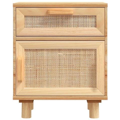 Comodini 2 Pz Marroni Legno Massello Di Pino E Rattan Naturale - Foto 10