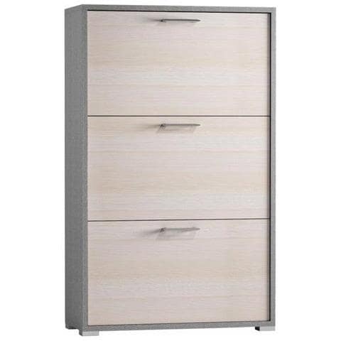 Scarpiera Peonia, Mobile Multiuso Da Ingresso Con 3 Ante A Ribalta, Armadietto Portascarpe A Doppia Profondità, 100% Made In Italy, 67x28h112 Cm, Larice - Foto 4