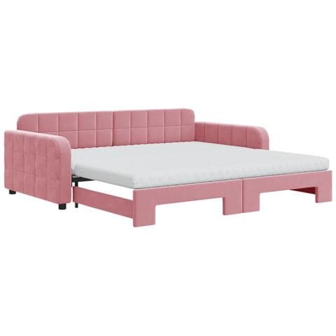Divano Letto Estraibile Con Materassi Rosa 100x200 Cm Velluto - Foto 1