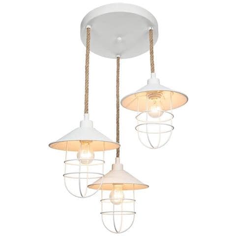Lampada A Sospensione Bulut Asz0632 3 Luci Metallo Bianco E Corda - Foto 1