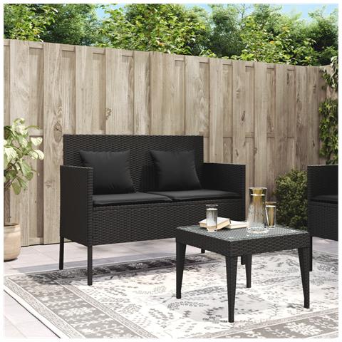 Panca Da Giardino Con Cuscini Nera In Polyrattan - Foto 3