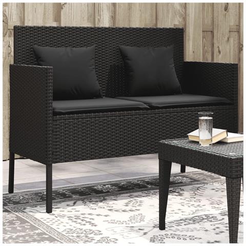 Panca Da Giardino Con Cuscini Nera In Polyrattan - Foto 1