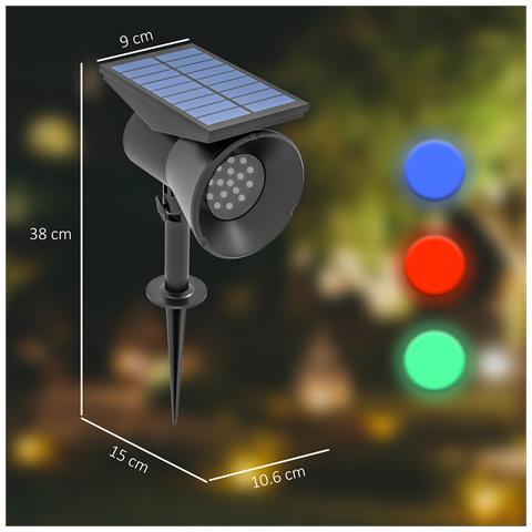 Set 2 Luci Da Giardino Solari Rgb Con 2 Modalità Di Illuminazione, In Pp E Pc, 10.6x15x38 Cm, Nero - Foto 2