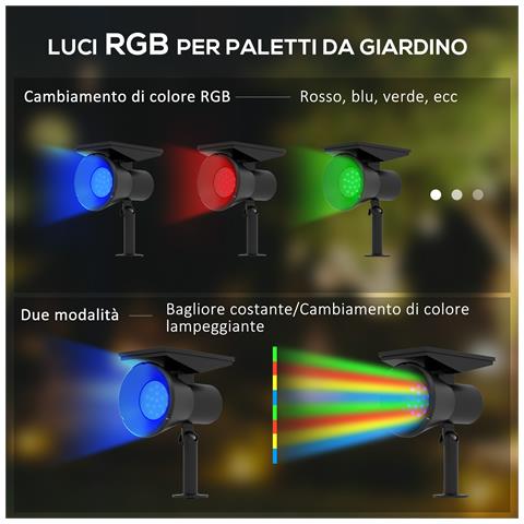 Set 2 Luci Da Giardino Solari Rgb Con 2 Modalità Di Illuminazione, In Pp E Pc, 10.6x15x38 Cm, Nero - Foto 6