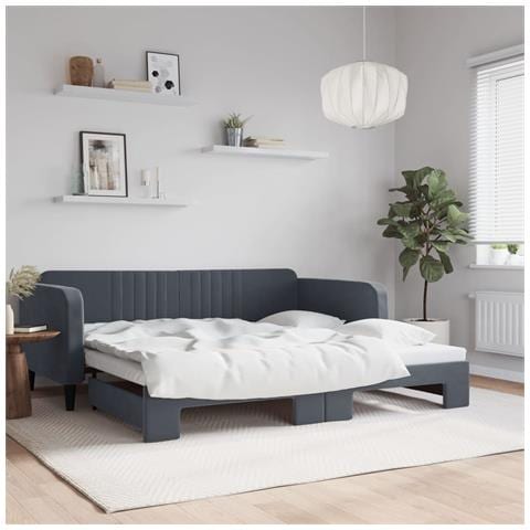 Divano Letto Con Letto Estraibile Grigio Scuro 100x200 Velluto - Foto 1
