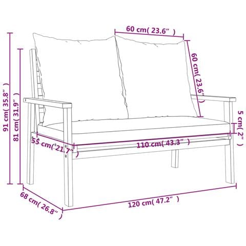 Set Mobili da Giardino 3pz con Cuscini Legno Massello di Acacia - Foto 2