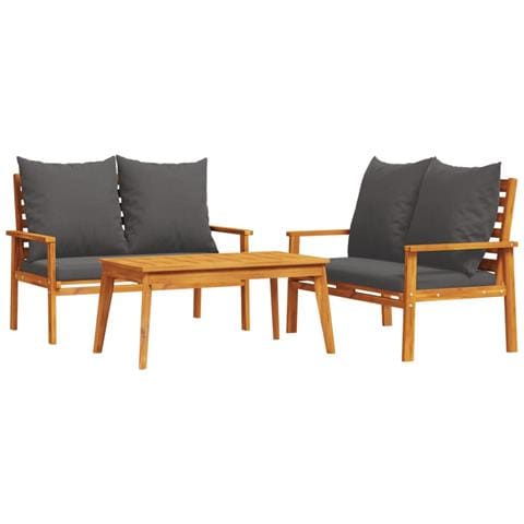 Set Mobili da Giardino 3pz con Cuscini Legno Massello di Acacia - Foto 1