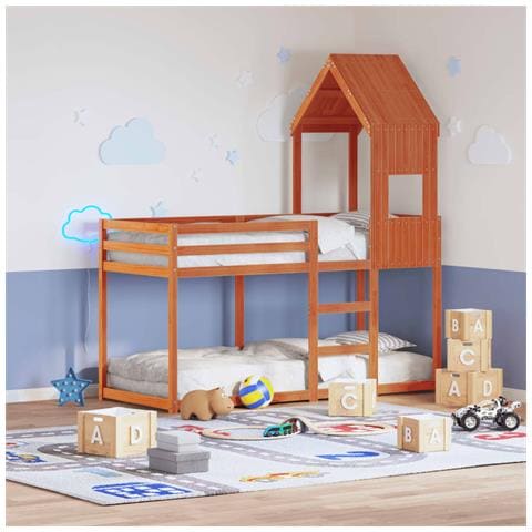 Tetto Letto Bambini Marrone Cera 55x84x132 Legno Massello Pino - Foto 1