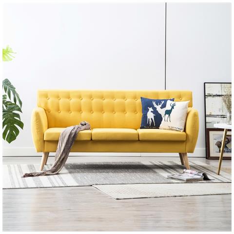 Divano A 3 Posti Rivestito In Tessuto 172x70x82 Cm Giallo - Foto 8
