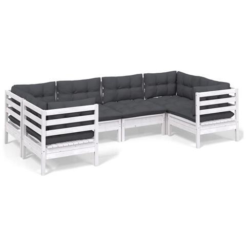 Lusso Casadino -  Set Divani Da Giardino 6 Pz Con Cuscini Bianchi Legno Di Pino - Foto 1